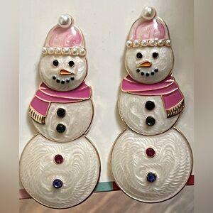 NWT Pink and White Snowman Earrings Make it Merry Target Exclusive Christmas Joy
